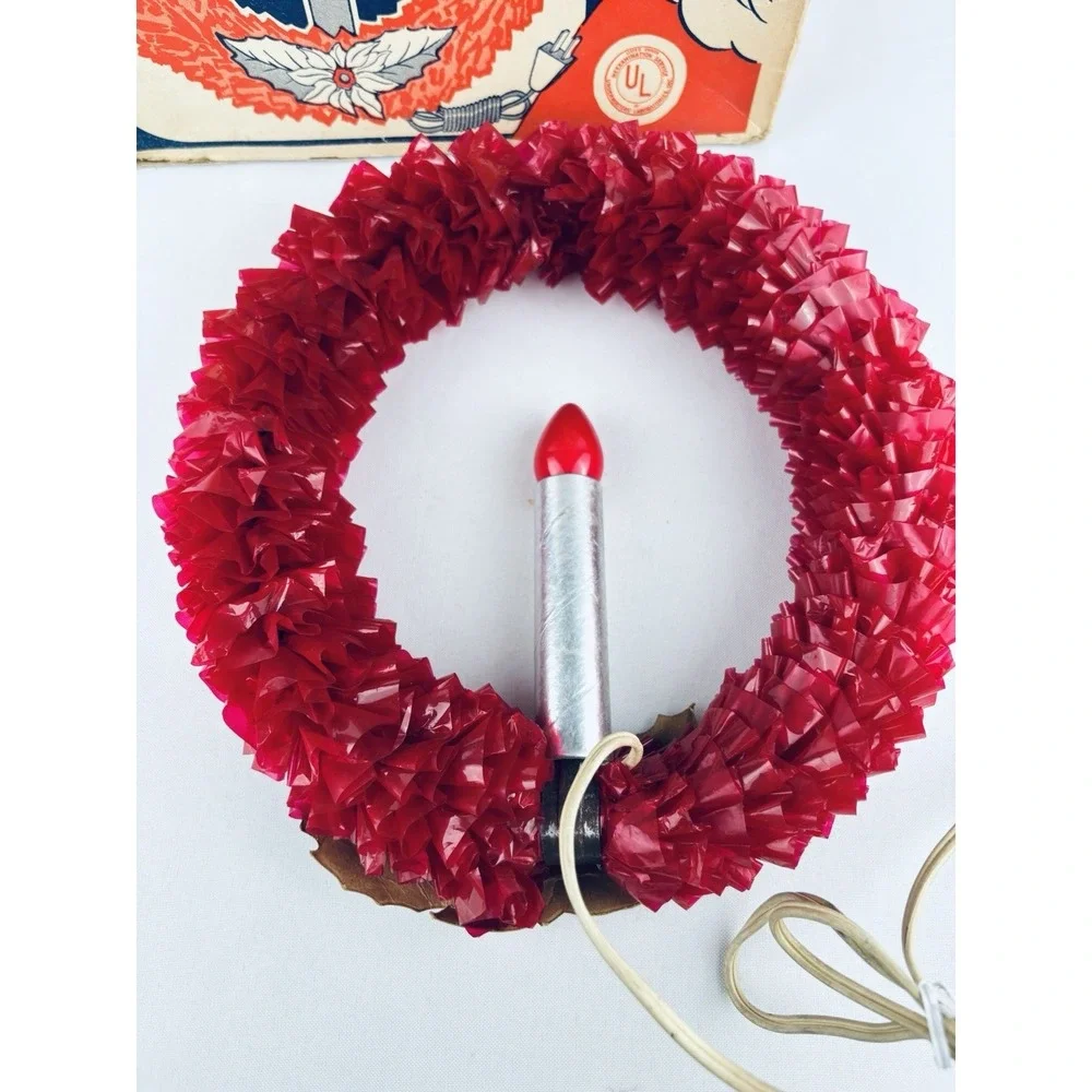 Vintage Good-Lite Electric Wreath of Red Sparkling Cellophane‎ Light Christmas